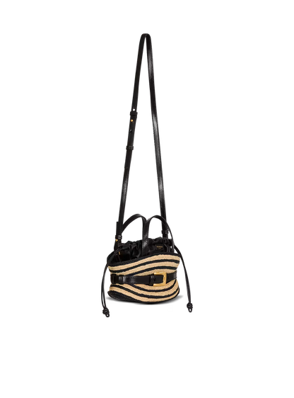 Balmain Mini Shuffle Bag in Smooth Leather and Raffia