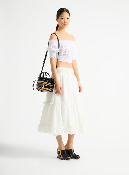 Balmain Mini Shuffle Bag in Smooth Leather and Raffia
