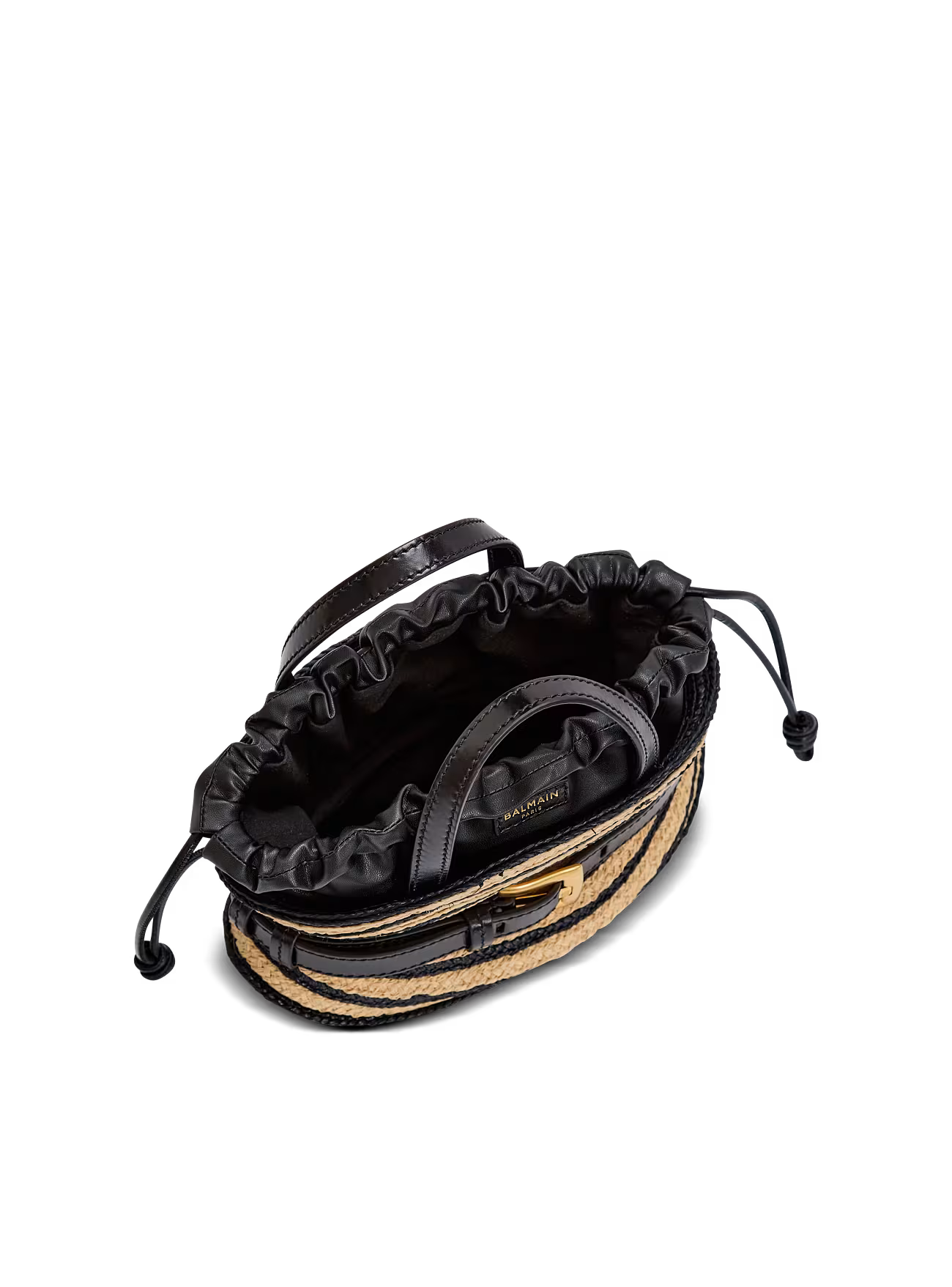 Balmain Mini Shuffle Bag in Smooth Leather and Raffia