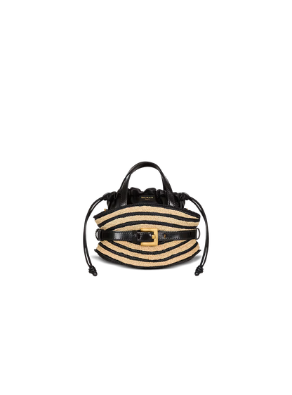 Balmain Mini Shuffle Bag in Smooth Leather and Raffia
