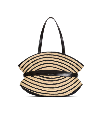 Balmain Medium Shuffle Bag in Smooth Leather and Two-Tone Raffia