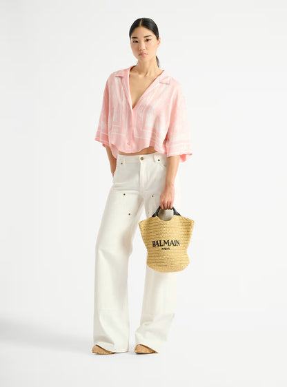 Balmain Mini Balmain Crochet Tote Bag in Beige