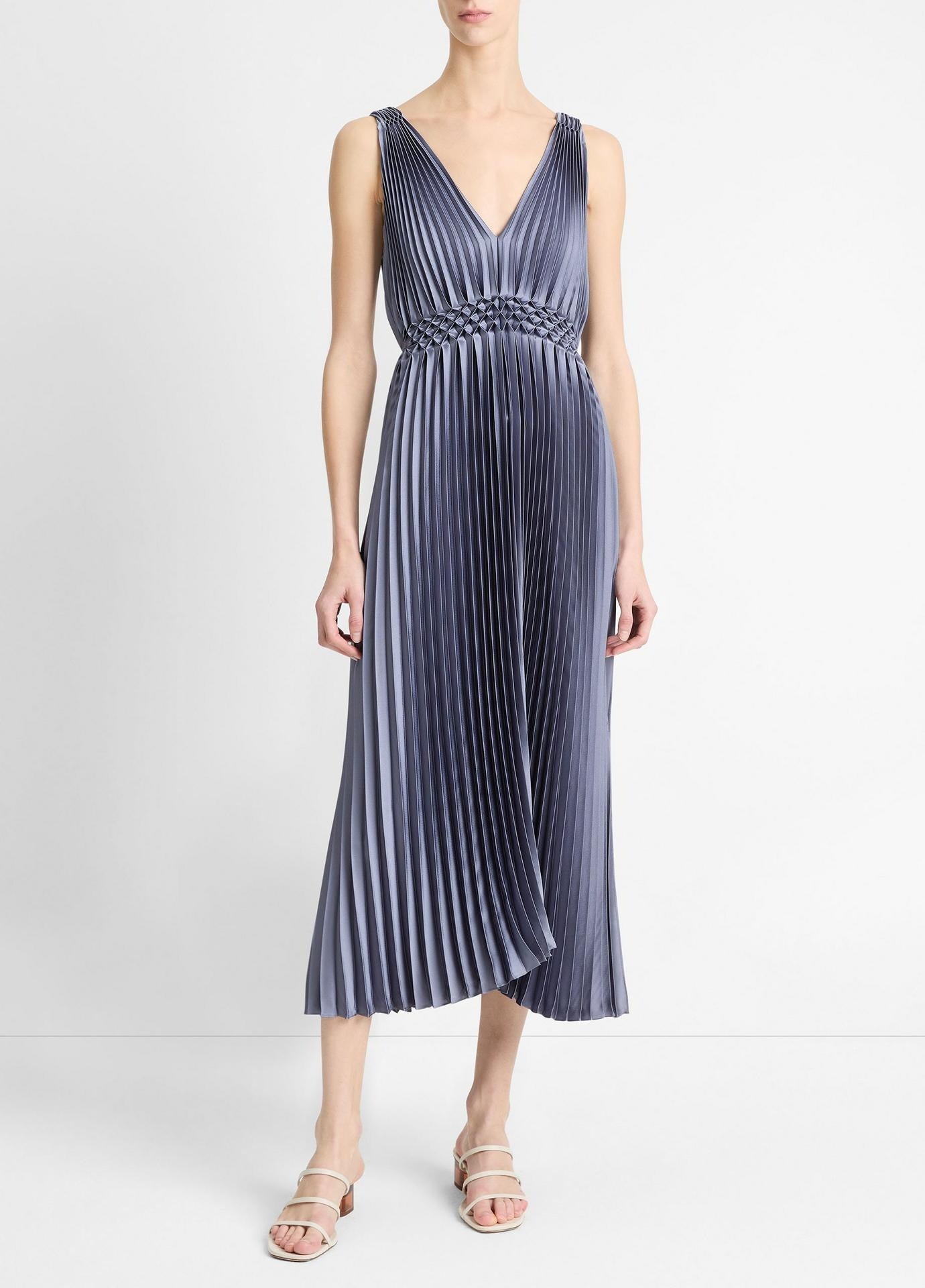 Vince Hand Smocked Pleated Dress in Mauve Thistle