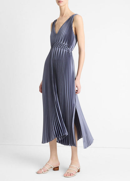 Vince Hand Smocked Pleated Dress in Mauve Thistle