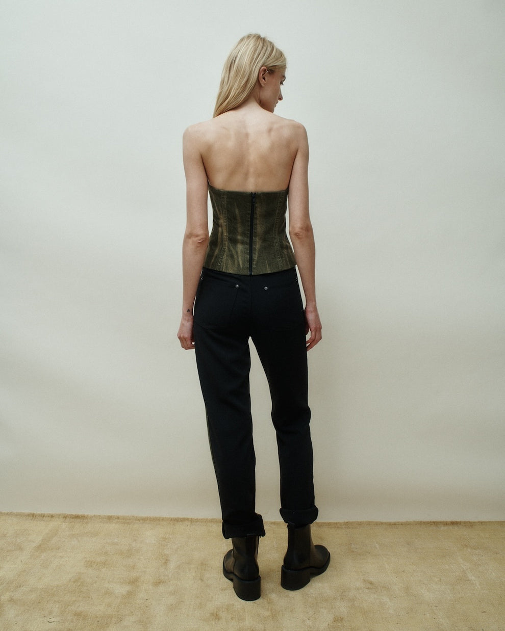 Hellessy Carla Bustier in Olive Distress Wash/Black