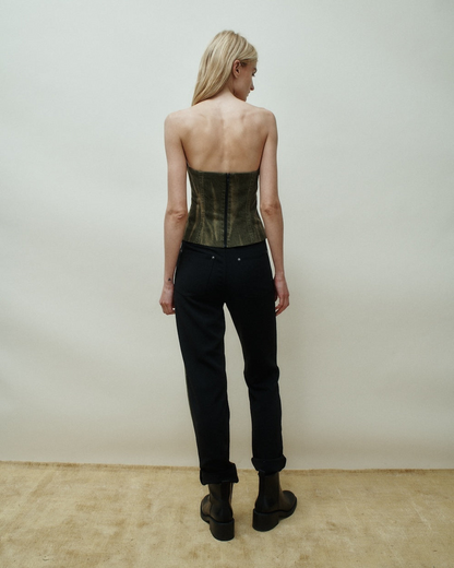 Hellessy Carla Bustier in Olive Distress Wash/Black