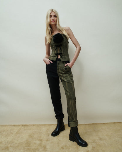 Hellessy Leon Pant in Olive Distress Wash/Black