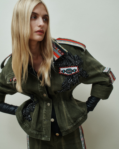 Hellessy Lou Jacket in Olive Distress Wash/Black