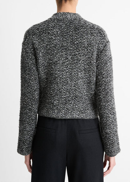 Vince Herringbone Textured Cardi Jacket in Black/Off White Combo