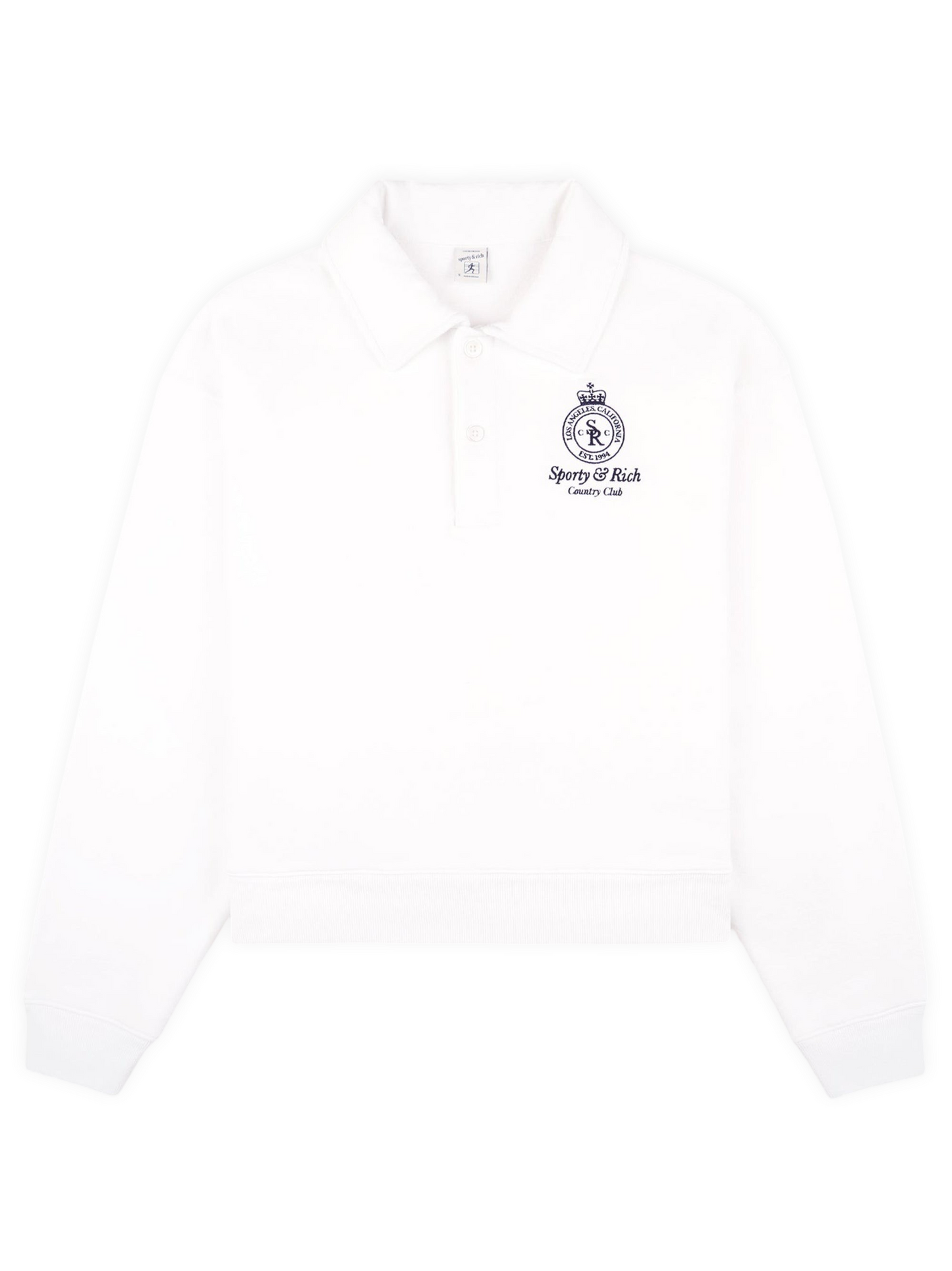 Sporty & Rich Crown Country Embroidered Cropped Polo in White