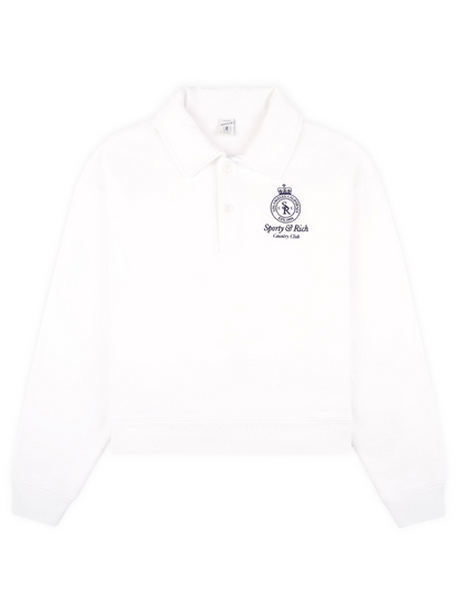 Sporty & Rich Crown Country Embroidered Cropped Polo in White