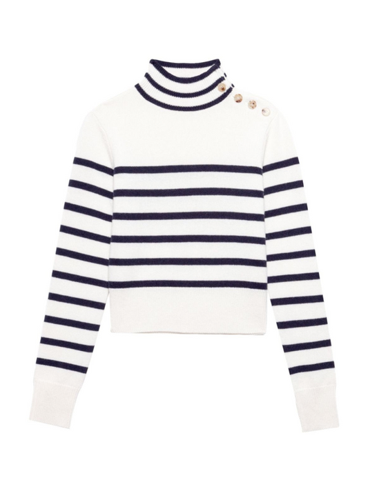 Frame Mariner Cashmere Turtleneck Sweater in Off-White Multi