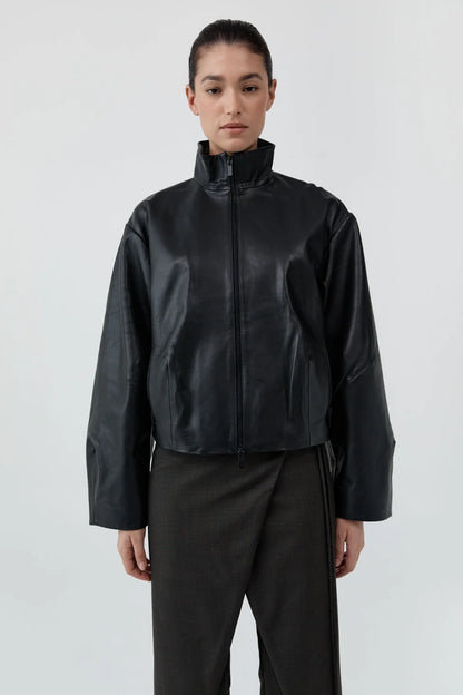 St. Agni Cocoon Zip Leather Jacket in Black