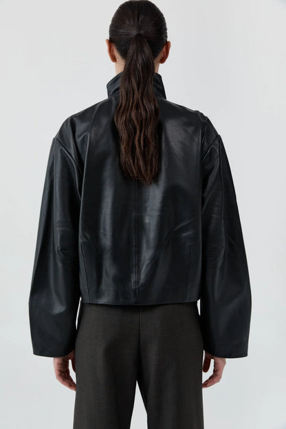 St. Agni Cocoon Zip Leather Jacket in Black