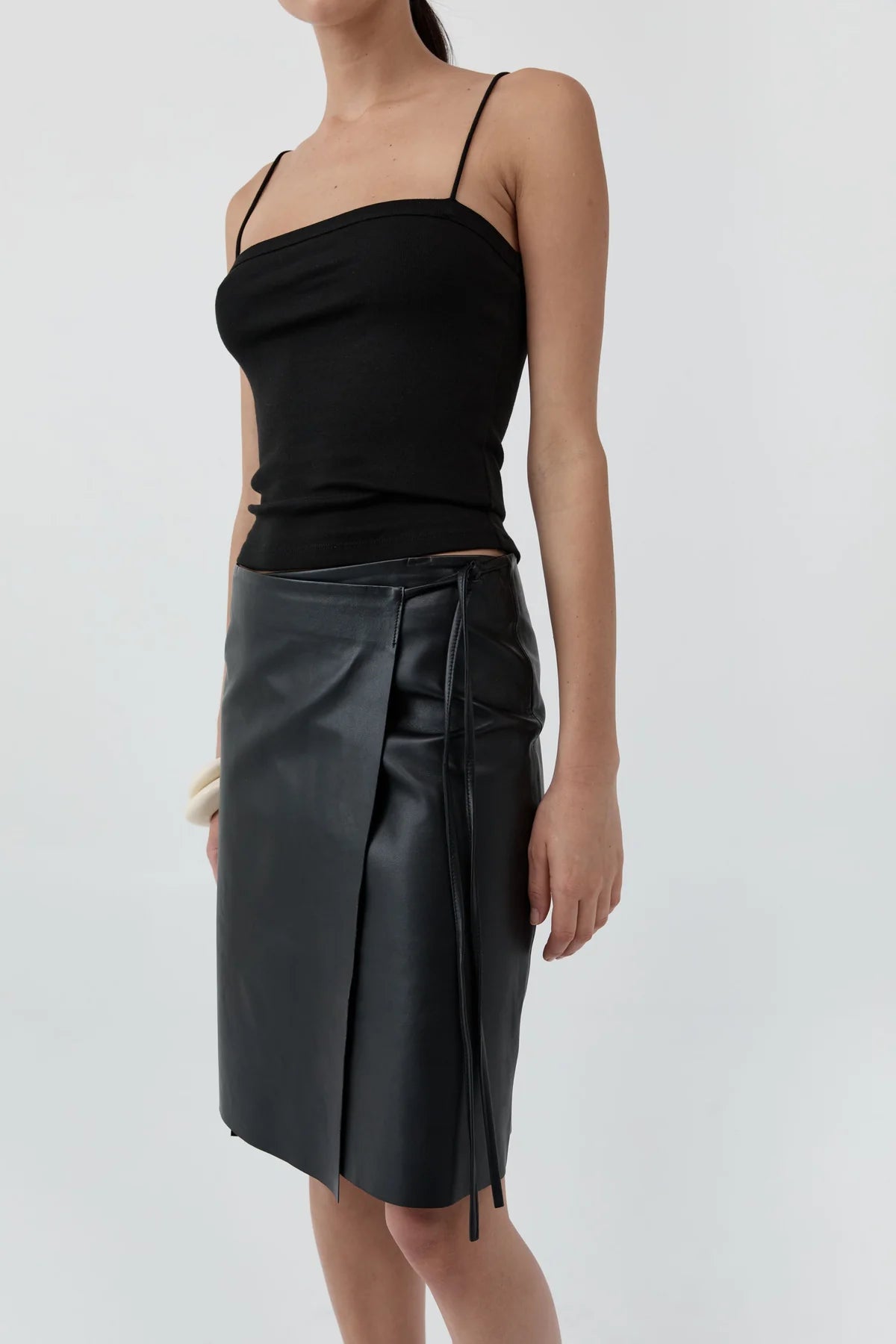 St. Agni Leather Everyday Wrap Skirt in Black