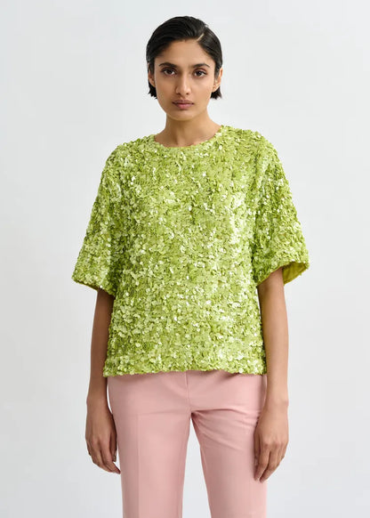 Essentiel Antwerp Juli Sequin Top in Yellow Ochre
