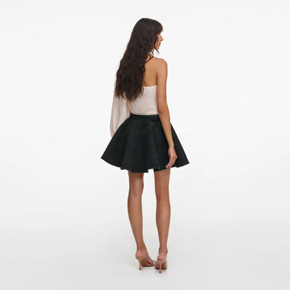 Self-Portrait Cream Linen Organza Draped Sleeve Top