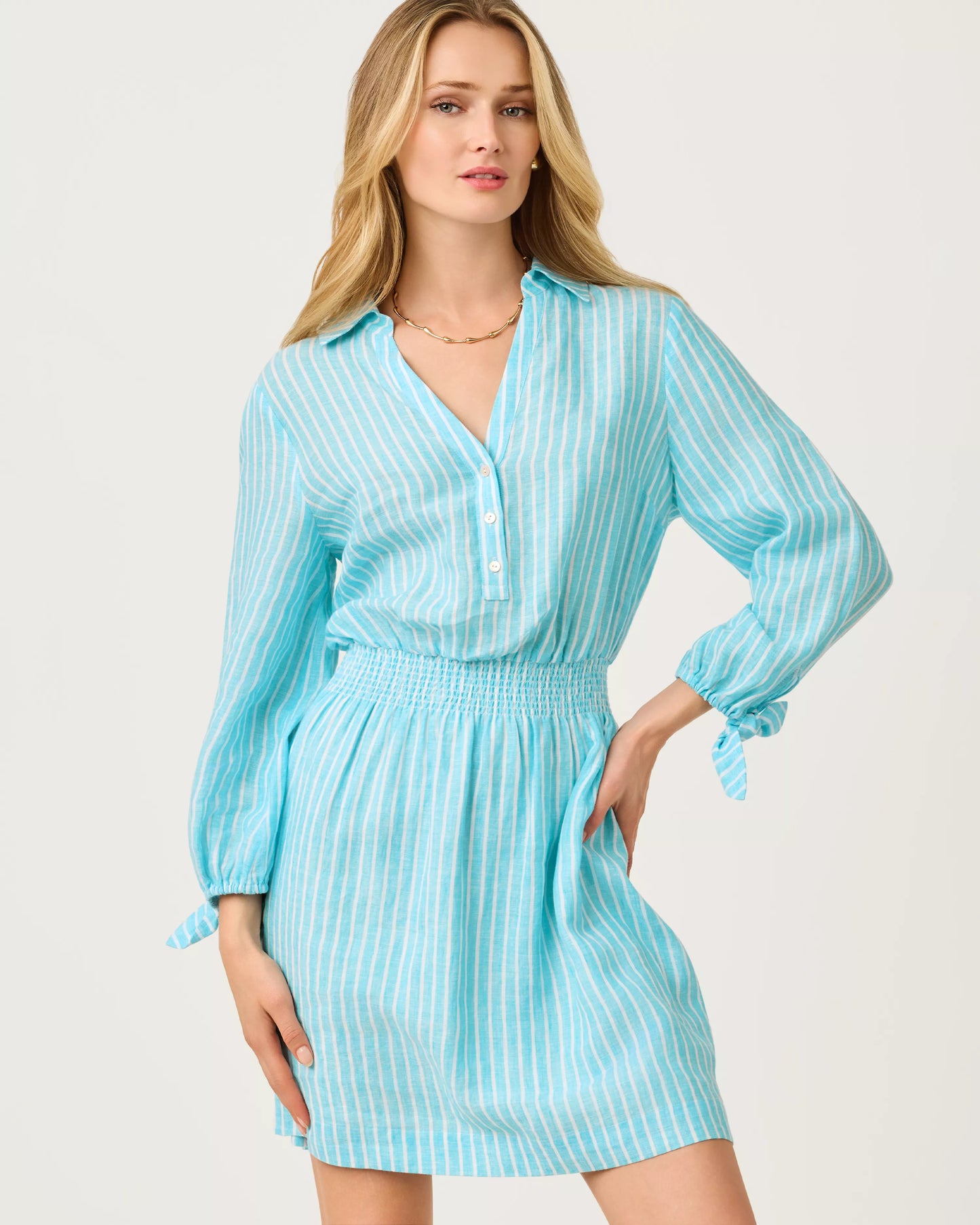 Lilly Pulitzer Abralynn Linen Shirtdress in Capri Blue St. Tropez Stripe