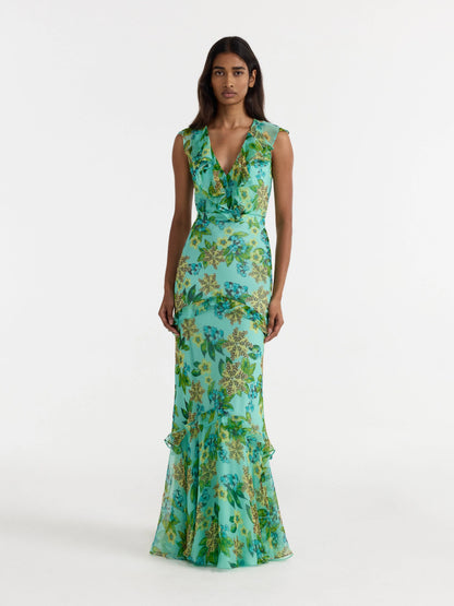 Saloni Rita Dress in Fiori Mint