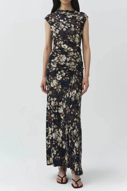 Simkhai Acacia Draped Jersey Midi Dress in Black Multi