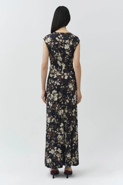Simkhai Acacia Draped Jersey Midi Dress in Black Multi