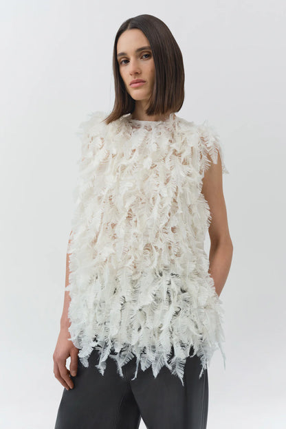 Simkhai Fei Feathery Satin Top in Ivory