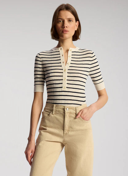 A.L.C. Fisher Top in Bright White/Navy Stripe