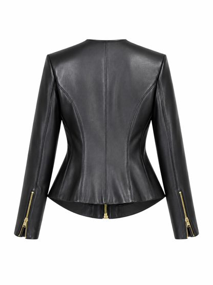 Balmain Zipped Lambskin Basque Jacket in Noir