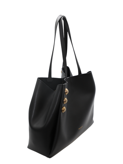 Balmain Emblème Grained Calfskin Tote Bag in Noir