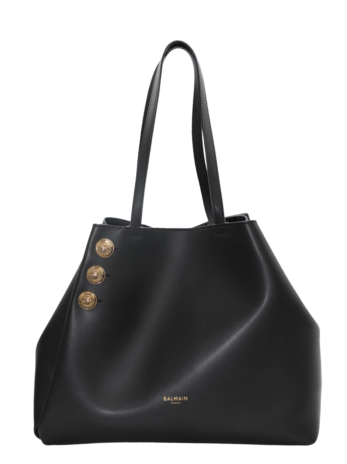 Balmain Emblème Grained Calfskin Tote Bag in Noir