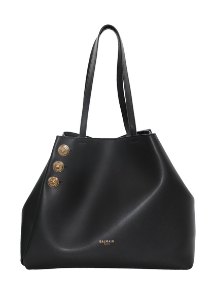 Balmain Emblème Grained Calfskin Tote Bag in Noir