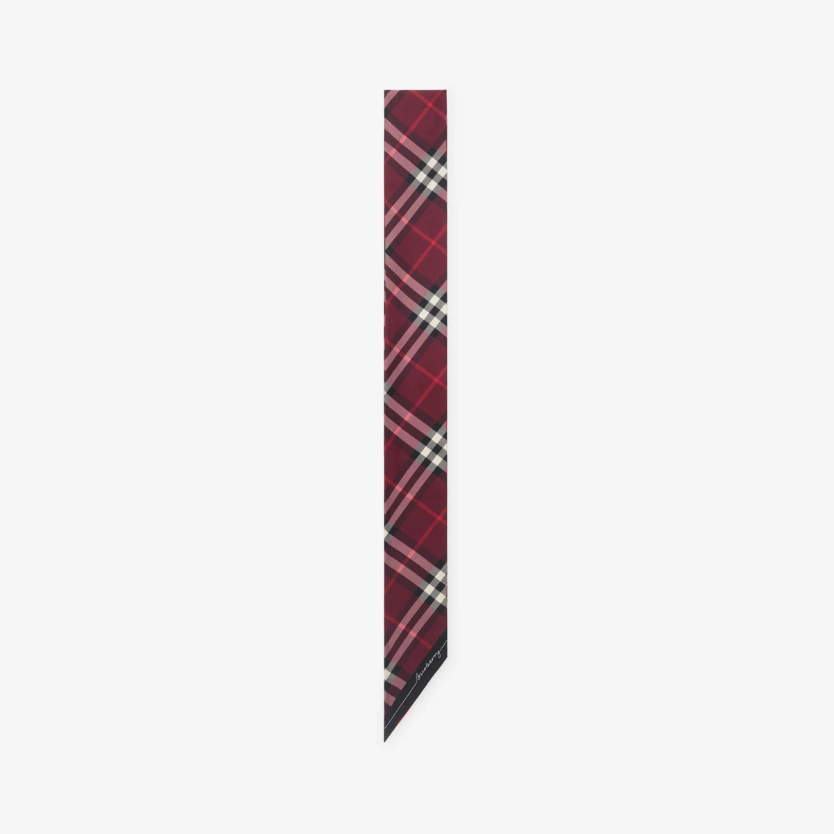 Burberry Skinny Contrast Check Silk Scarf in Pillar/Oxblood