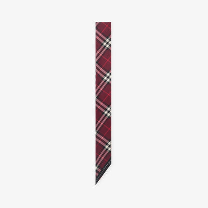 Burberry Skinny Contrast Check Silk Scarf in Pillar/Oxblood