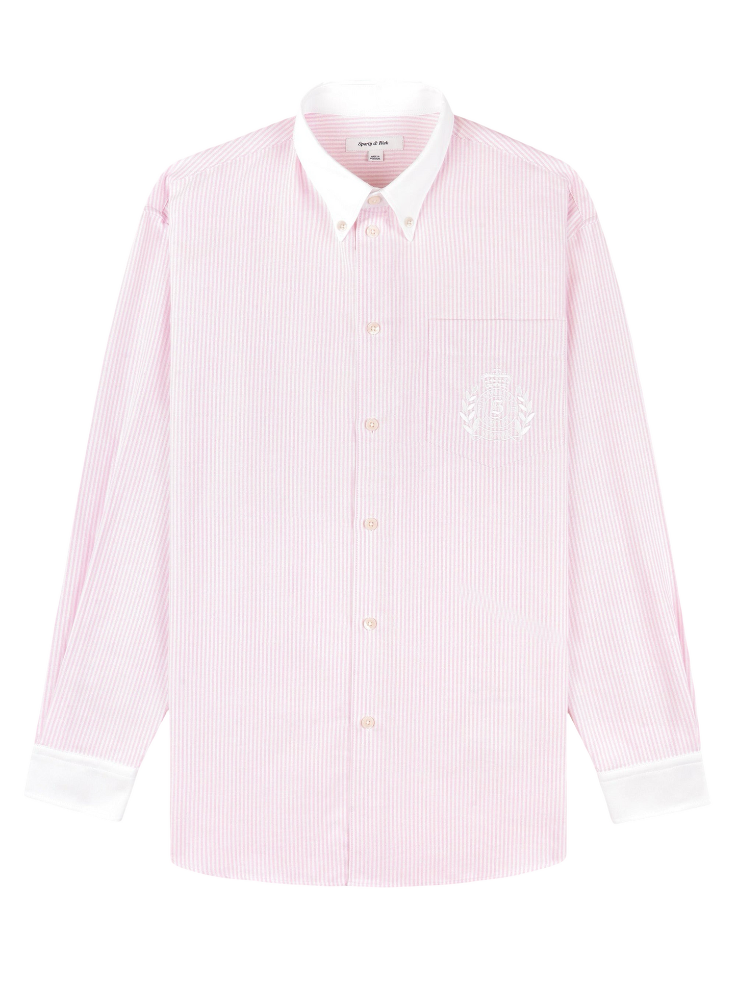 Sporty & Rich H&W Crest Oversized Oxford Shirt in Pink/White Thin Stripe
