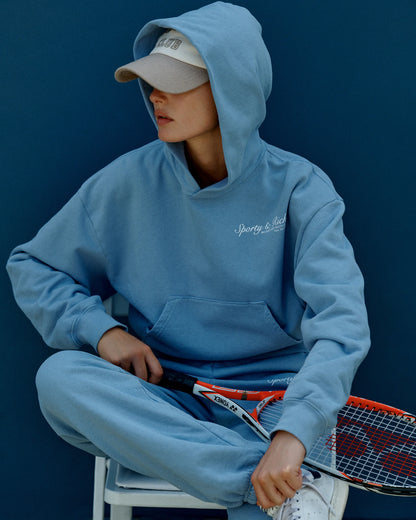 Sporty & Rich French Cropped Hoodie in Washed Periwinkle