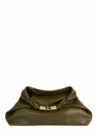 Balmain Dinner at 8 Medium Lambskin Bag in Dark Olive