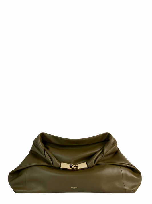 Balmain Dinner at 8 Medium Lambskin Bag in Dark Olive