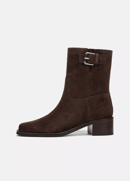 Vince London Suede Moto Boot in Cacoa Brown