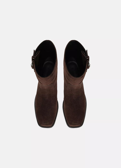Vince London Suede Moto Boot in Cacoa Brown