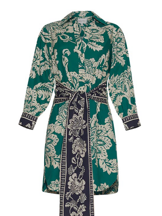 Cara Cara Leighton Dress in Flora Stamp Green