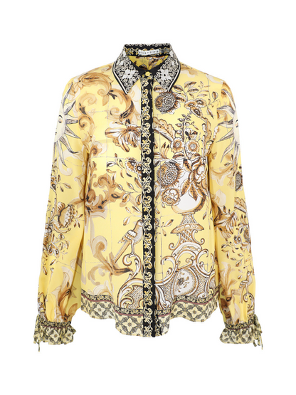 Alice + Olivia Willa Tie Sleeve Top in Lisboa Lemon Meringue