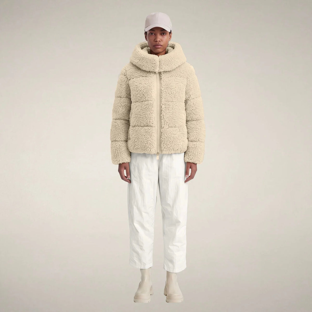 Save The Duck Lenora Faux Fur Puffer Jacket in Shore Beige