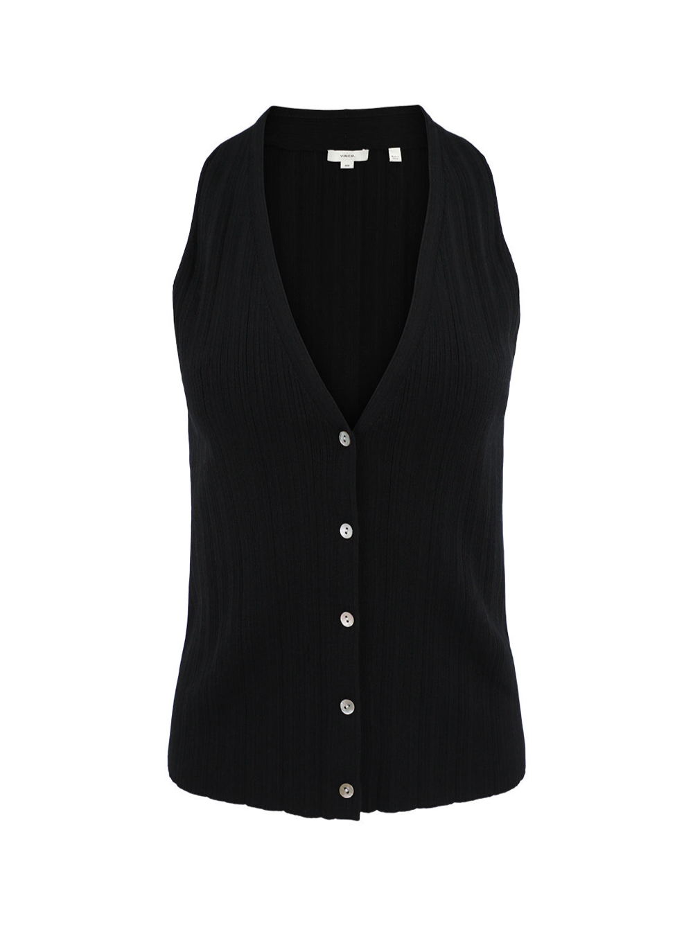 Vince Italian Cotton-Blend Button V-Neck Tank in Black