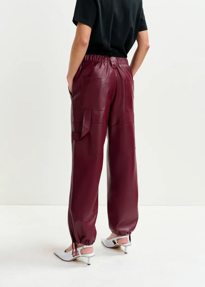 Essentiel Antwerp Itao Faux Leather Tapered Cargo Pants in Margot Mauve