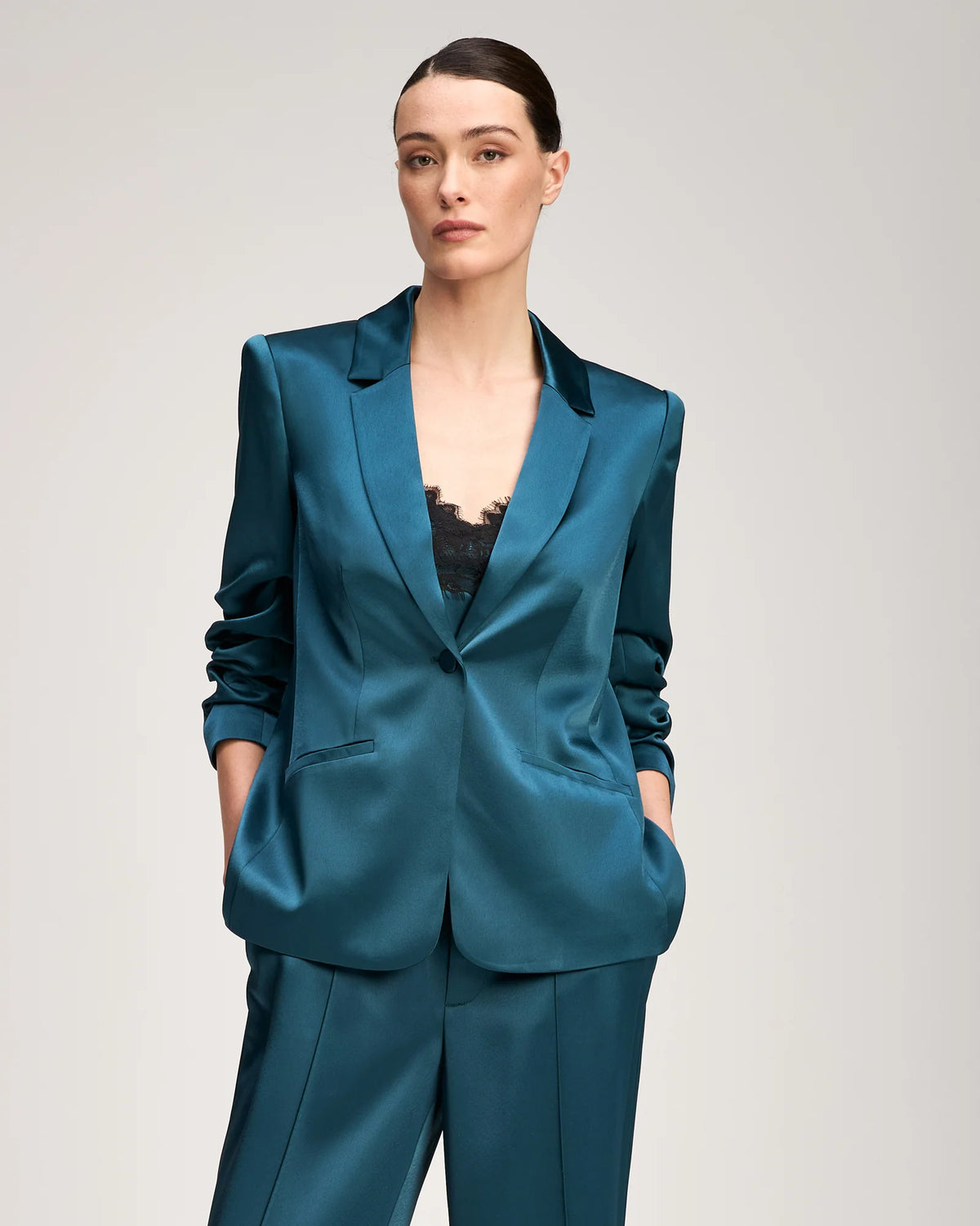 Cinq à Sept Satin Kylie Jacket in Stormwater