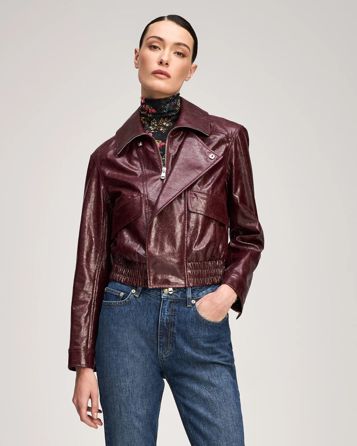 Cinq à Sept Tumbled Vegan Leather Alexander Jacket in Black Cherry