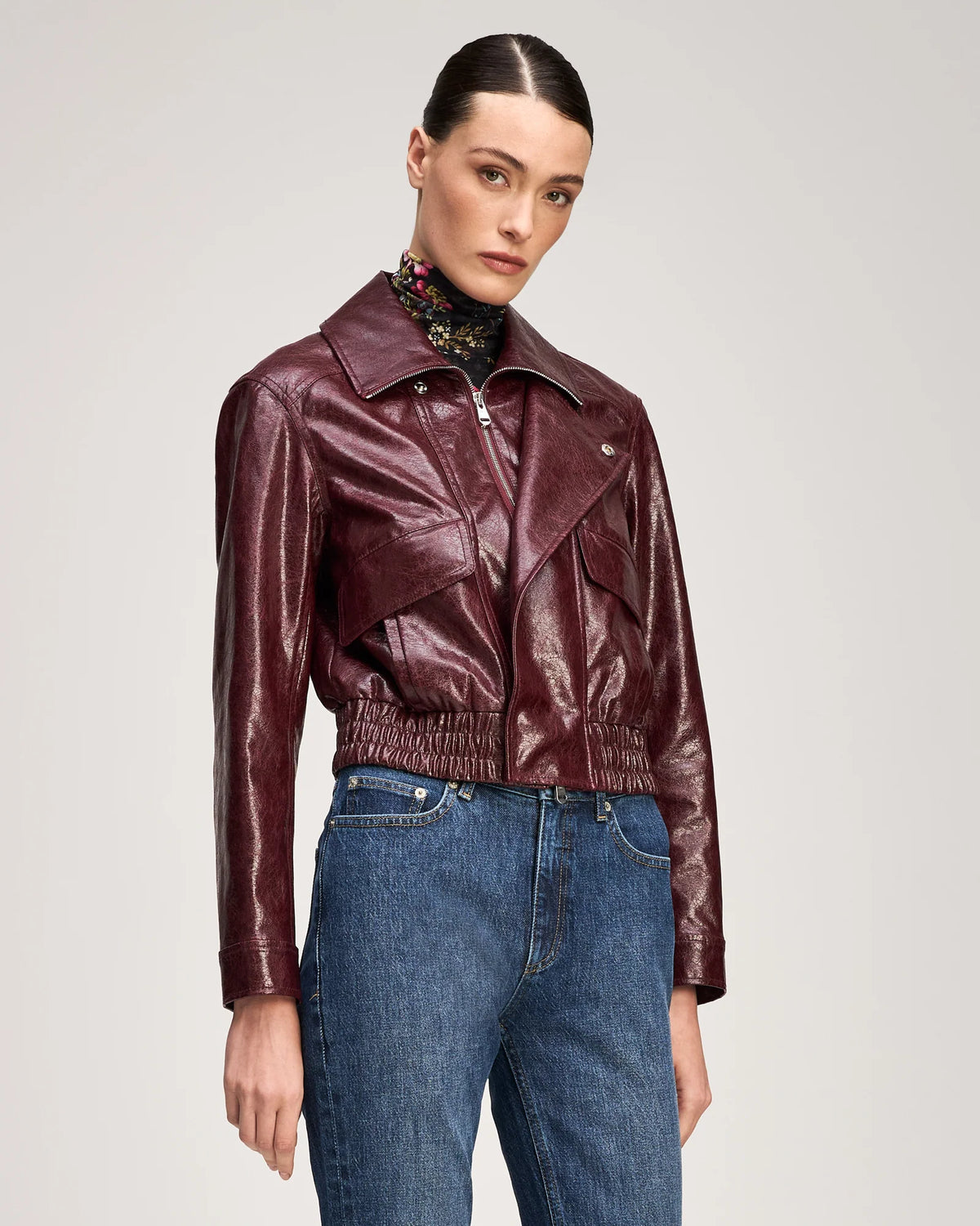 Cinq à Sept Tumbled Vegan Leather Alexander Jacket in Black Cherry
