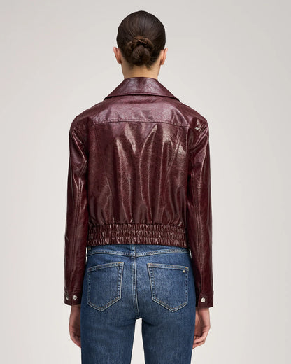 Cinq à Sept Tumbled Vegan Leather Alexander Jacket in Black Cherry
