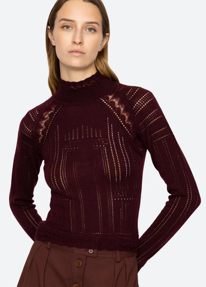 Sea Paxton Knit Long Sleeve Top in Burgundy