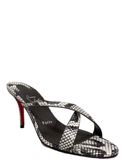 Christian Louboutin Mulazee Cross 80 Watersnake Mule Sandals in Cosme | In-Store Only